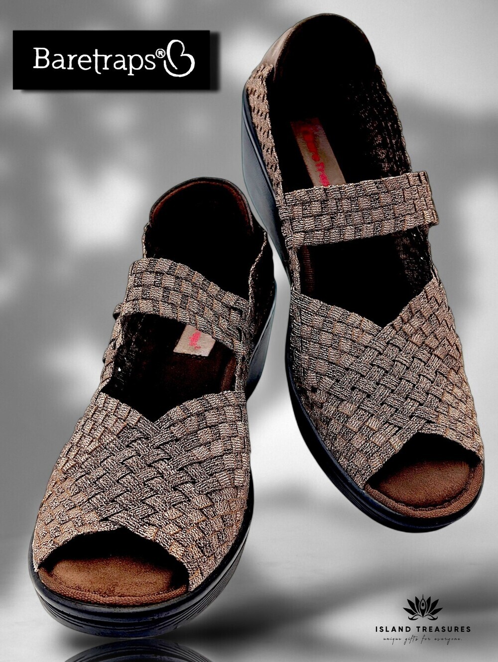 Bare Traps Umma Sz 10M Metallic Bronze Woven Peep Toe Wedges Memory Foam Sandals